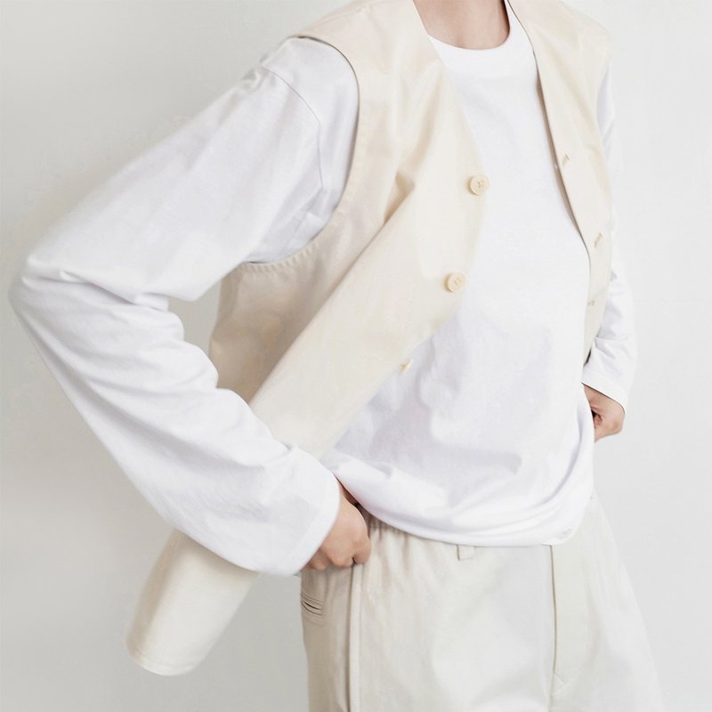 板栗研衣所 | 独立设计 骨瓷白纯棉圆领基础款长袖打底T恤 - 女装 T 恤 - 棉．麻 