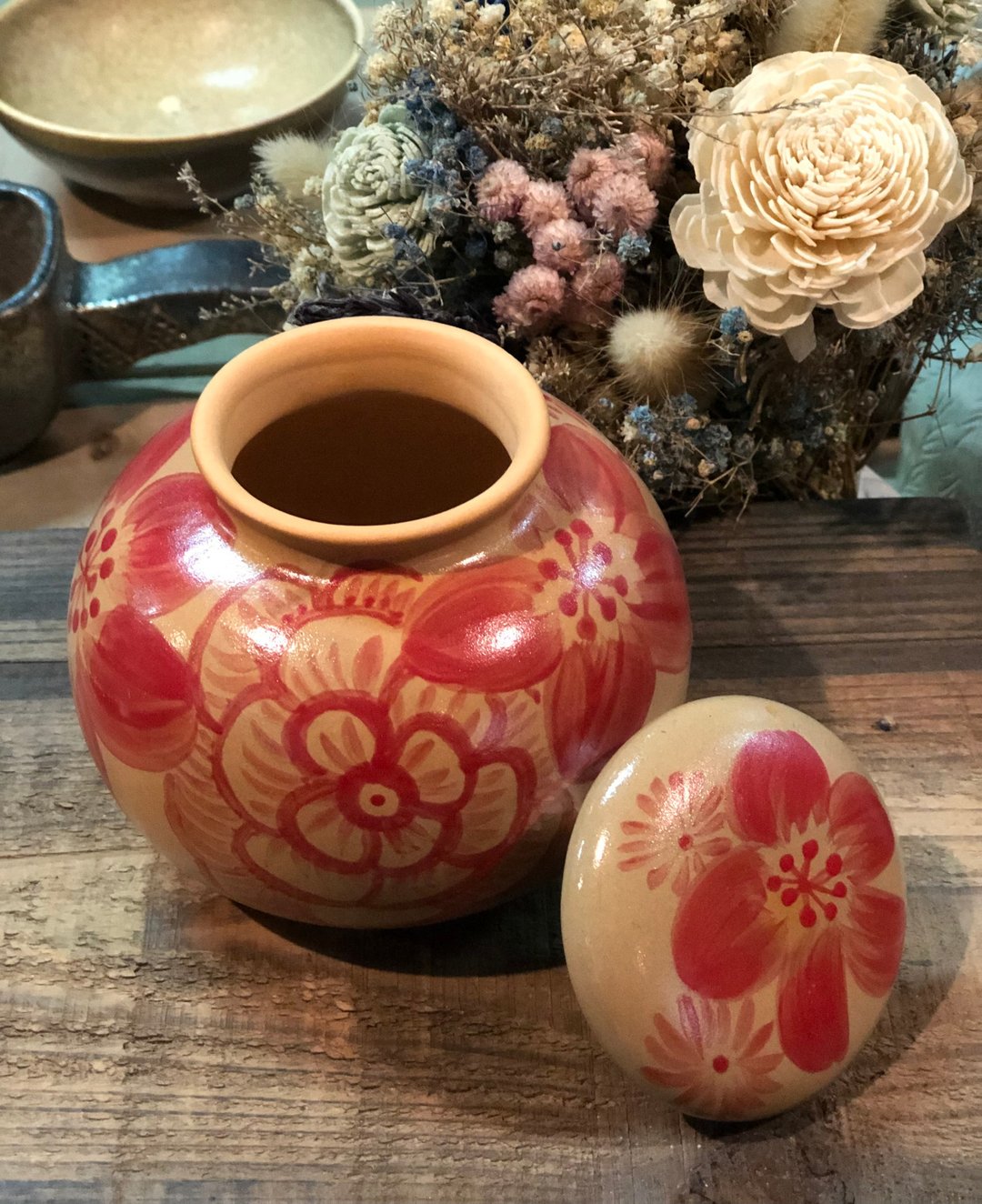 纯手工制作绘制 陶瓷 茶叶罐 密封罐 植感系列 山茶花茶仓 - 茶具/茶杯 - 陶 红色