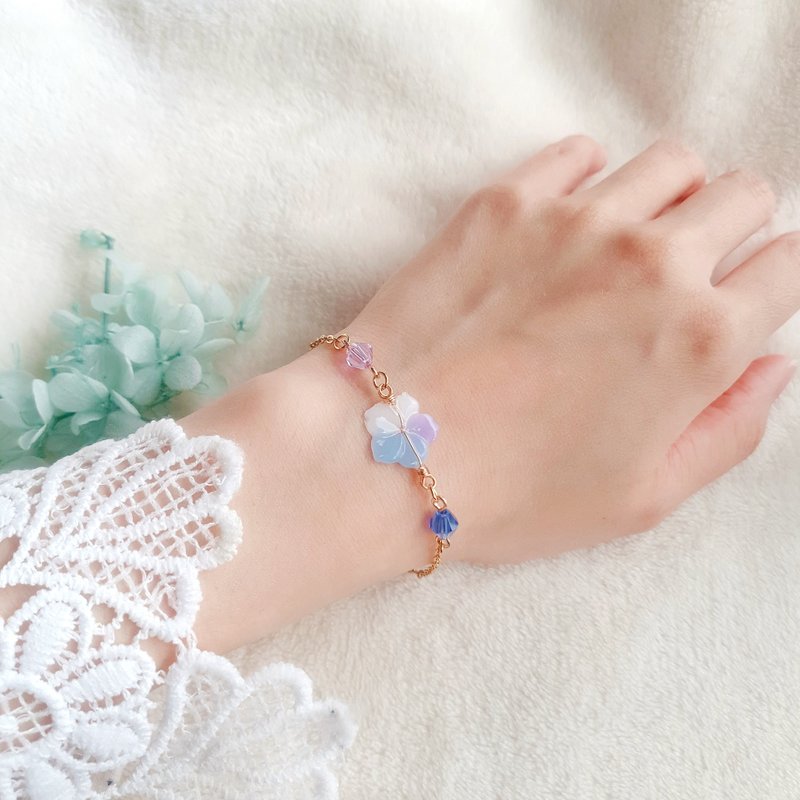 妍语手作 14K包金 共2款 手链 手环 气质 花 礼物 蓝粉紫 - 手链/手环 - 树脂 粉红色