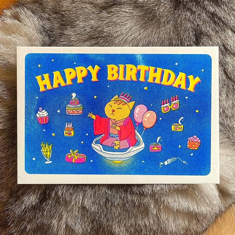 罐罐派对 (Risograph 生日卡) - 卡片/明信片 - 纸 蓝色