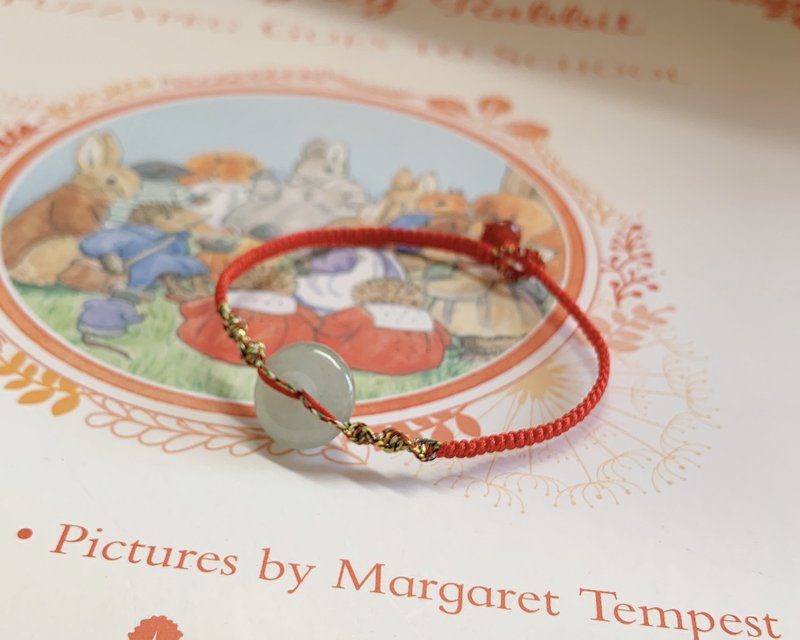 手作 雾里。天然东陵玉平安扣编织手链 古风开运新年复古平安手绳 - 手链/手环 - 玉石 多色