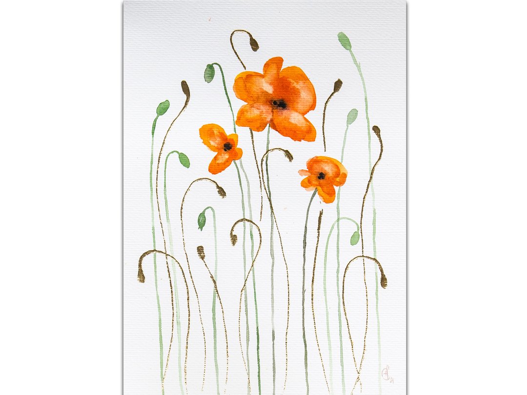 Poppy Painting Red Poppies Original Art Minimalist Watercolor Hand-Painted - 海报/装饰画/版画 - 纸 红色