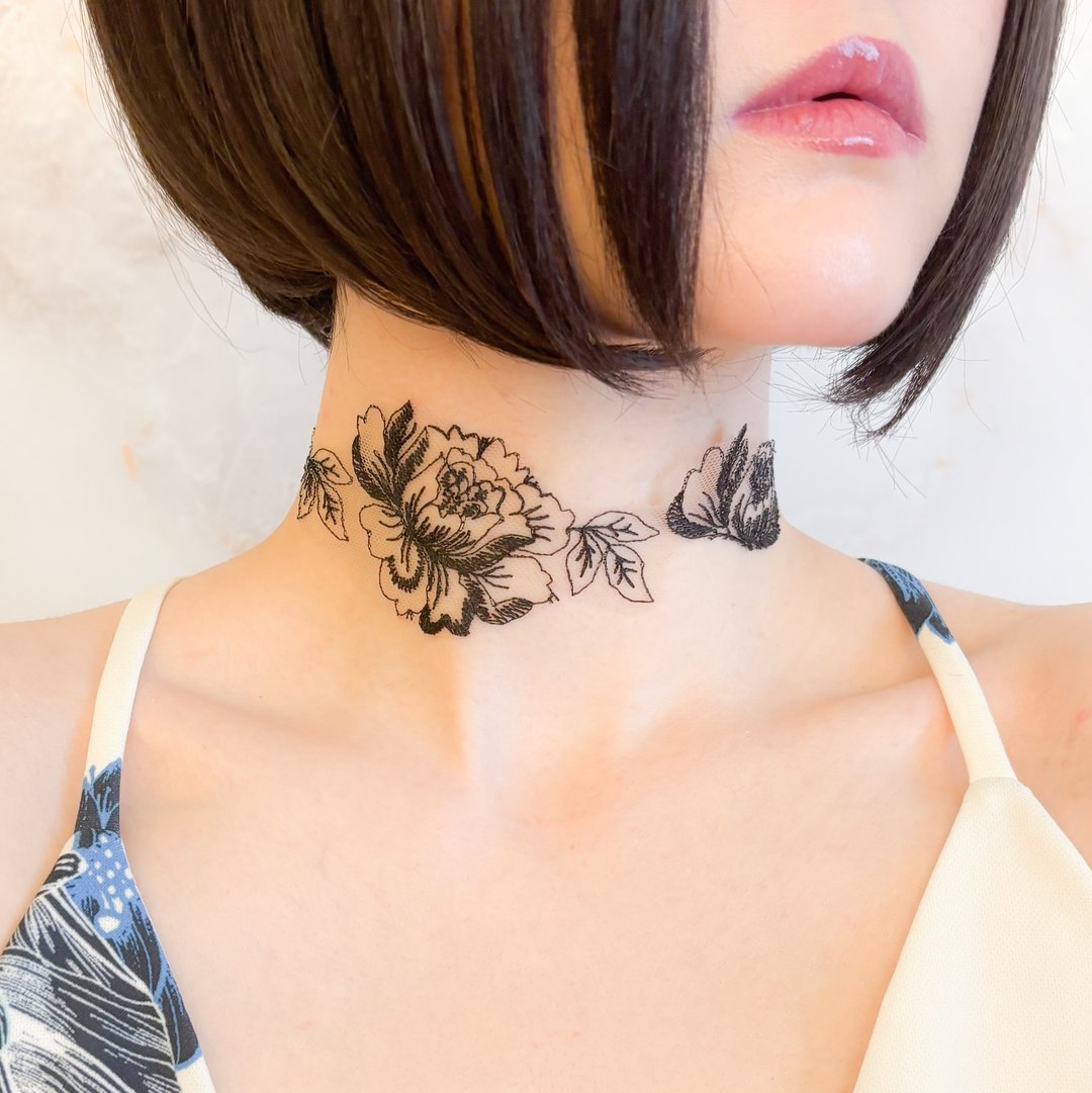 Inked Rose / 黑色纹身蕾丝颈链 SV650 - 颈链 - 其他金属 黑色
