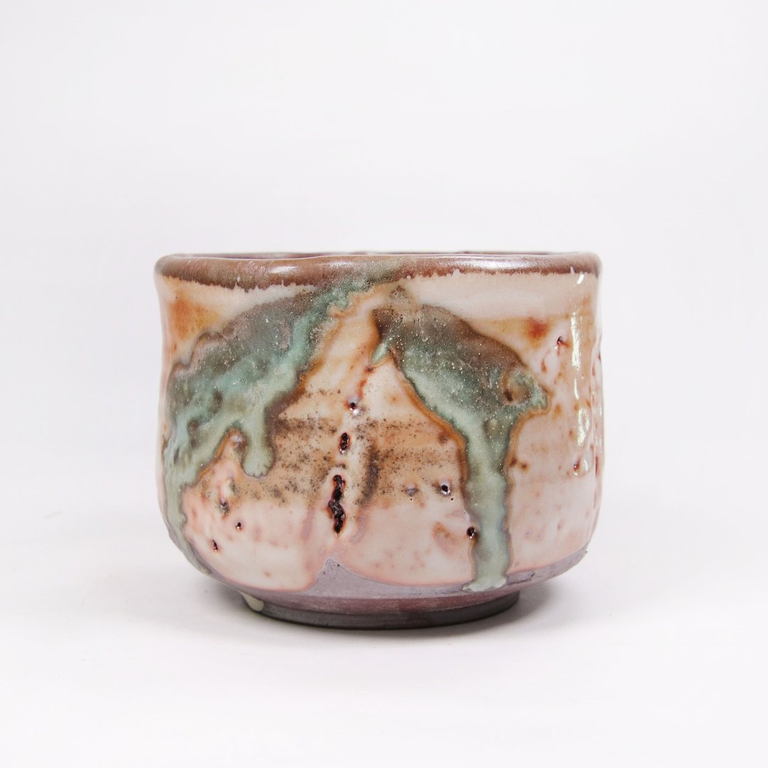 明芽窑 l 柴烧志野灰釉茶碗 陶器 陶艺品 茶具 H6 - 茶具/茶杯 - 陶 橘色