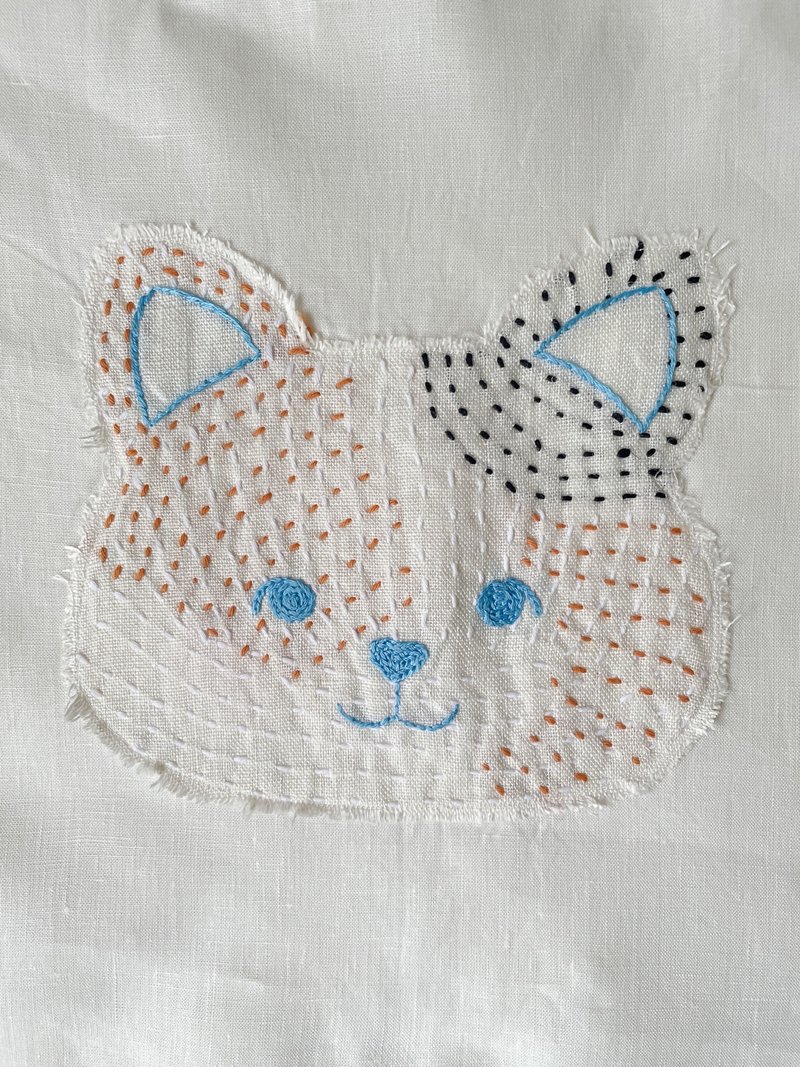 日本制 高密度织造意大利亚麻托特包 三花猫 刺子绣 升级再造 - 手提包/手提袋 - 棉．麻 白色