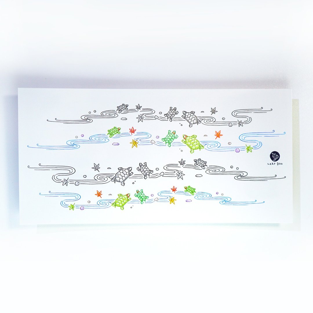 秋叶池龟波浪手环彩色纹身贴纸刺青师原创手绘设计持久防水防敏感 - 纹身贴 - 纸 多色