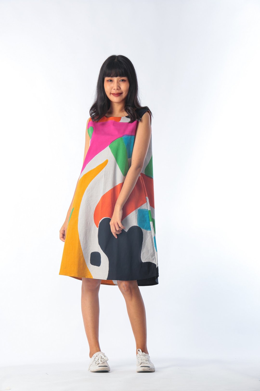 Short Dress Linen Hand Paint For Summer Beach Vacation - 洋装/连衣裙 - 棉 黄色