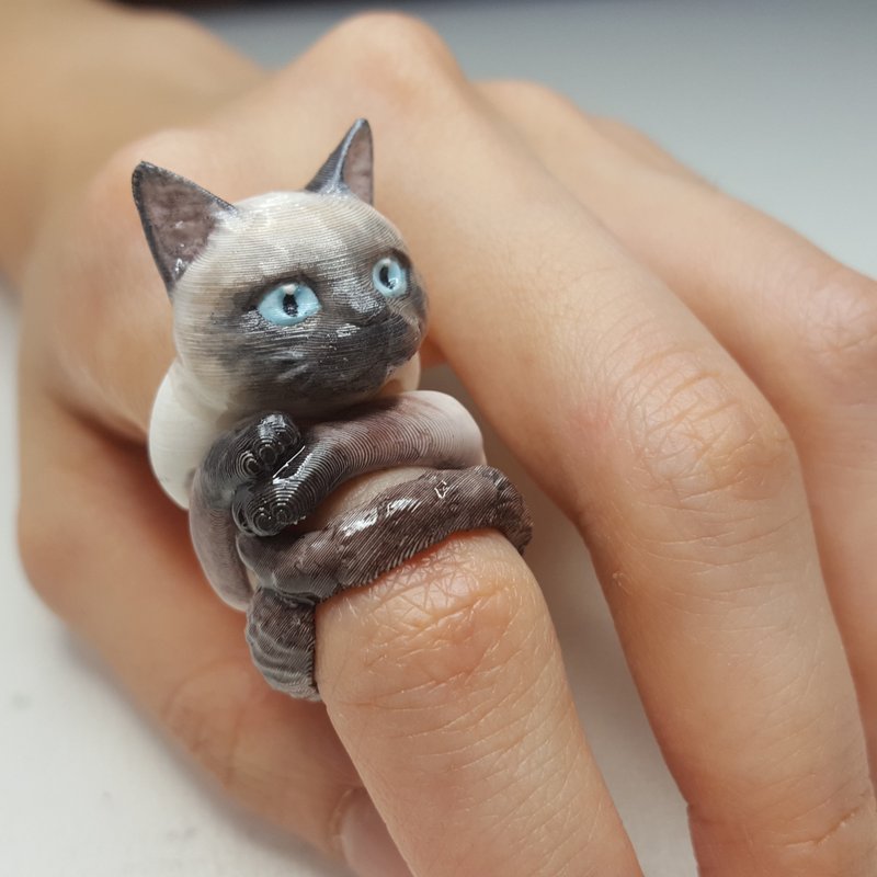 立体打印 ~ 手绘暹逻猫三环戒指 - 戒指 - 其他材质 