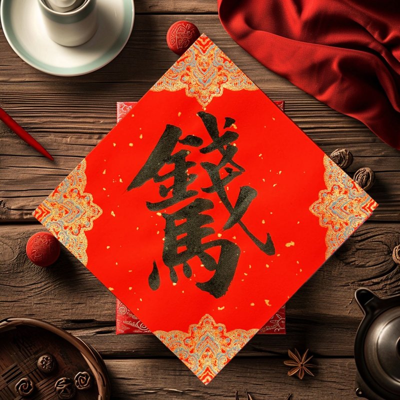 2026 蔡老师马年手写春联黑墨斗方 定制化斗方 创意春联组合字 - 红包/春联 - 纸 红色