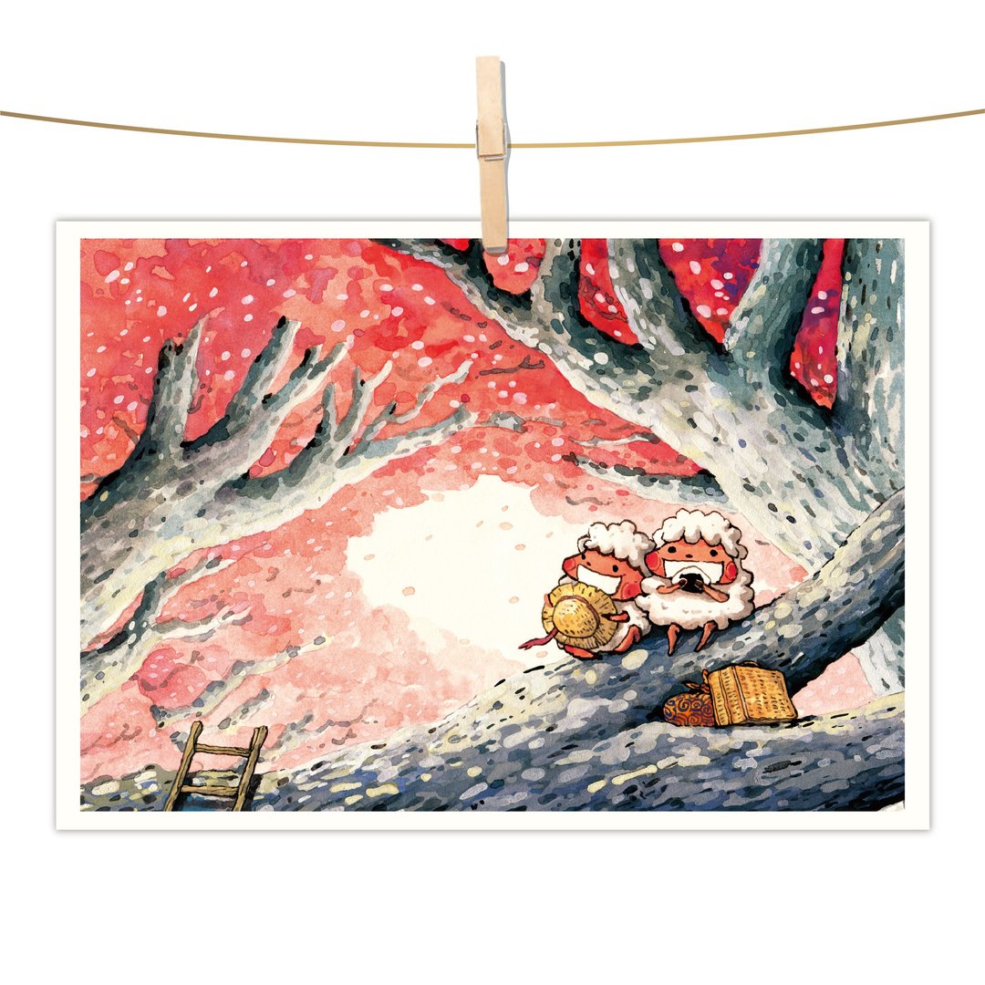 afu水彩插画明信片 - 微笑樱花 - 卡片/明信片 - 纸 粉红色