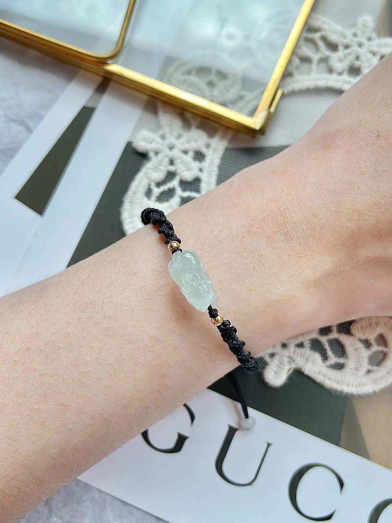 缅甸玉A货翡翠-高冰白貔貅翡翠手绳 手链 天然石 jadeite 玉 送礼 - 手链/手环 - 玉石 白色