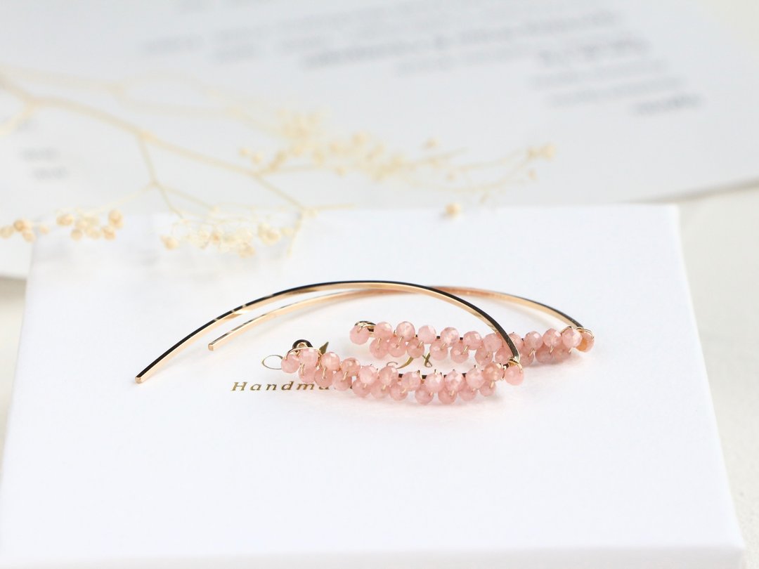 14kgf- incarose marquis pierced earrings - 耳环/耳夹 - 其他金属 粉红色