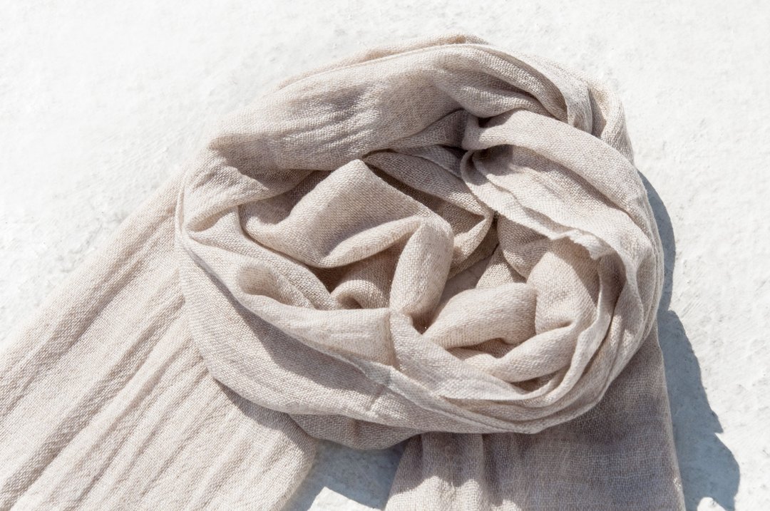 喀什米尔Cashmere/针织围巾/纯羊毛围巾/羊毛披巾-北欧原味的米色 - 围巾/披肩 - 羊毛 卡其色