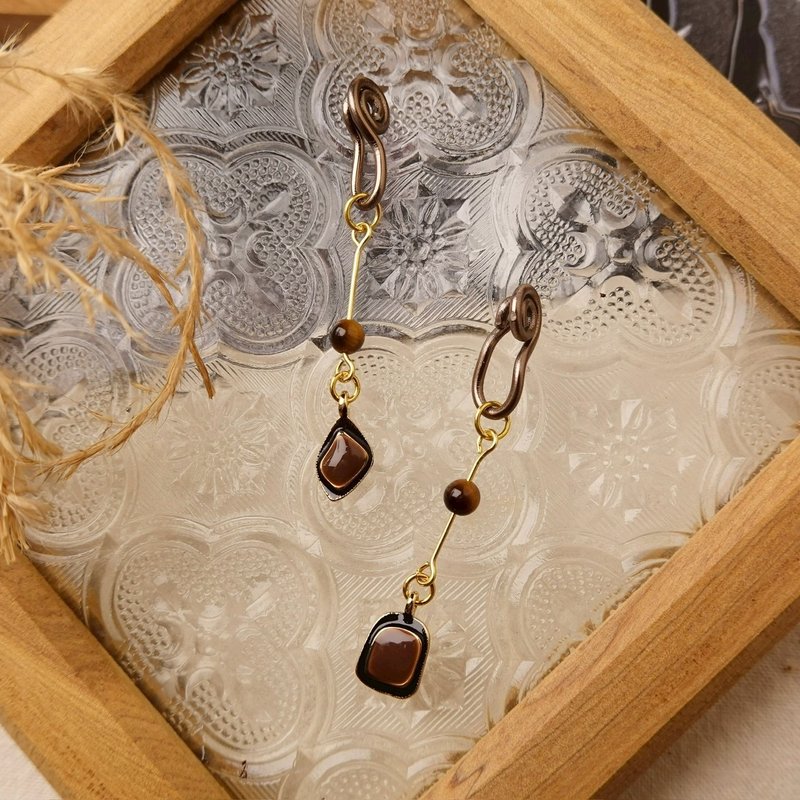 贤者之石 不对称无痛耳夹 / 棕黑 - 耳环/耳夹 - 其他金属 