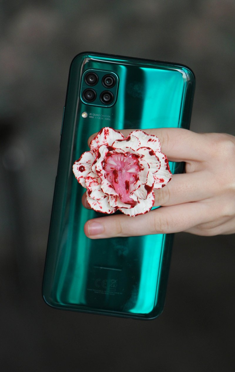 Phone Grip Creepy flower - 手机座/防尘塞 - 其他材质 白色