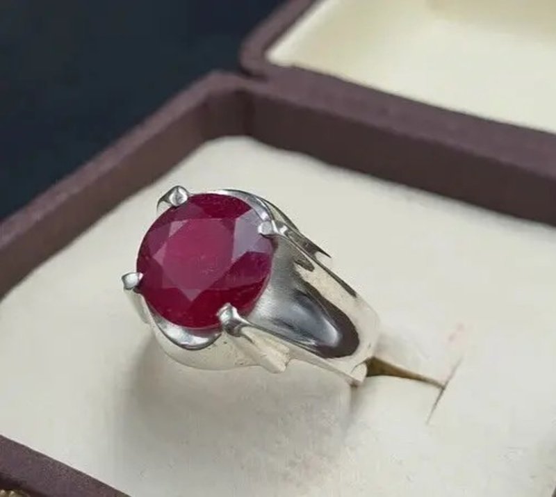 男士天然红宝石戒指 925 纯银 Yakoot 戒指 男士真红宝石戒指 - 戒指 - 宝石 蓝色