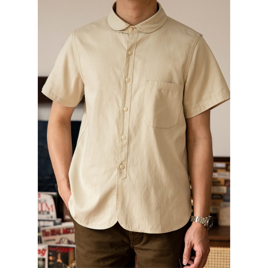 俱乐部领改良工装衬衫 青果领 棉 天丝 50S club collar shirts - 男装衬衫 - 其他材质 卡其色