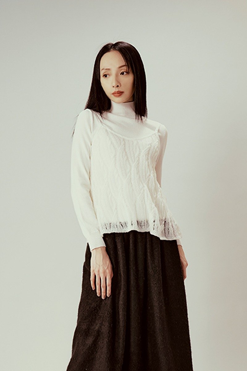 白色针织2件式上衣 - 女装上衣 - 羊毛 白色