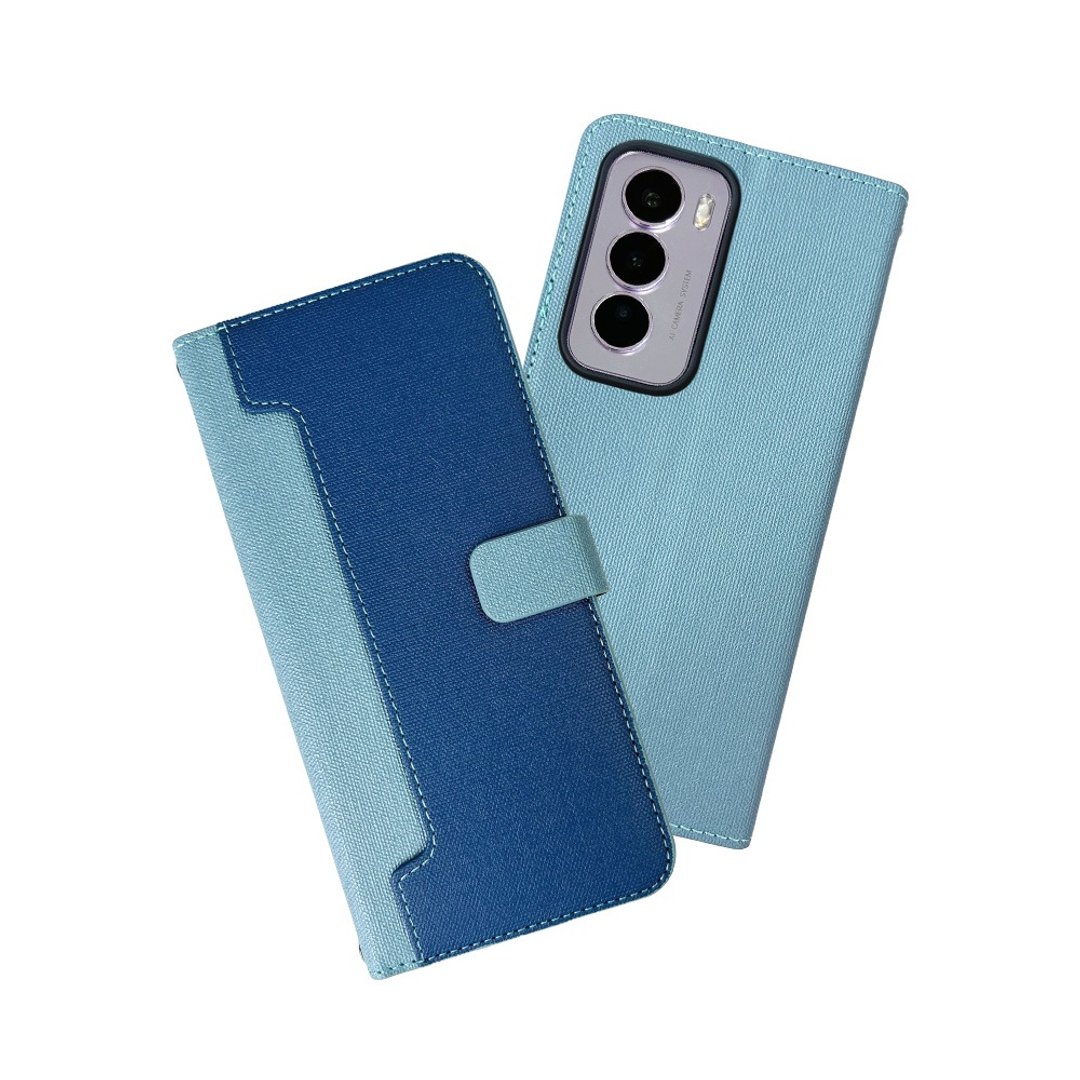 CASE SHOP OPPO Reno 12 Pro 前收纳侧掀皮套-蓝 - 手机壳/手机套 - 人造皮革 蓝色