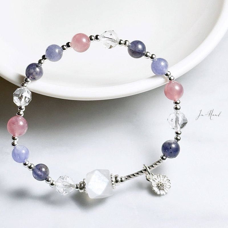 粉黛暮色-马岛粉晶.月光石.堇青石-纯银设计款手链 - 手链/手环 - 水晶 粉红色