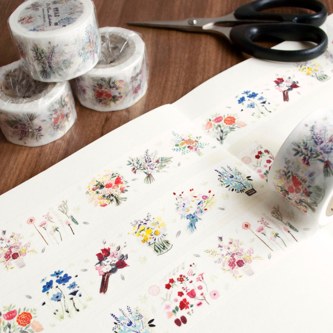 【文具】flower time 水彩花束纸胶带 2.5cm - 纸胶带 - 纸 