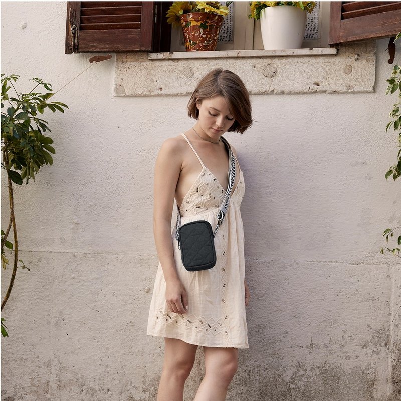 美国 TRAVELON | Boho 双层防盗斜背小包 (格纹黑) | RFID 侧背包 - 侧背包/斜挎包 - 聚酯纤维 黑色