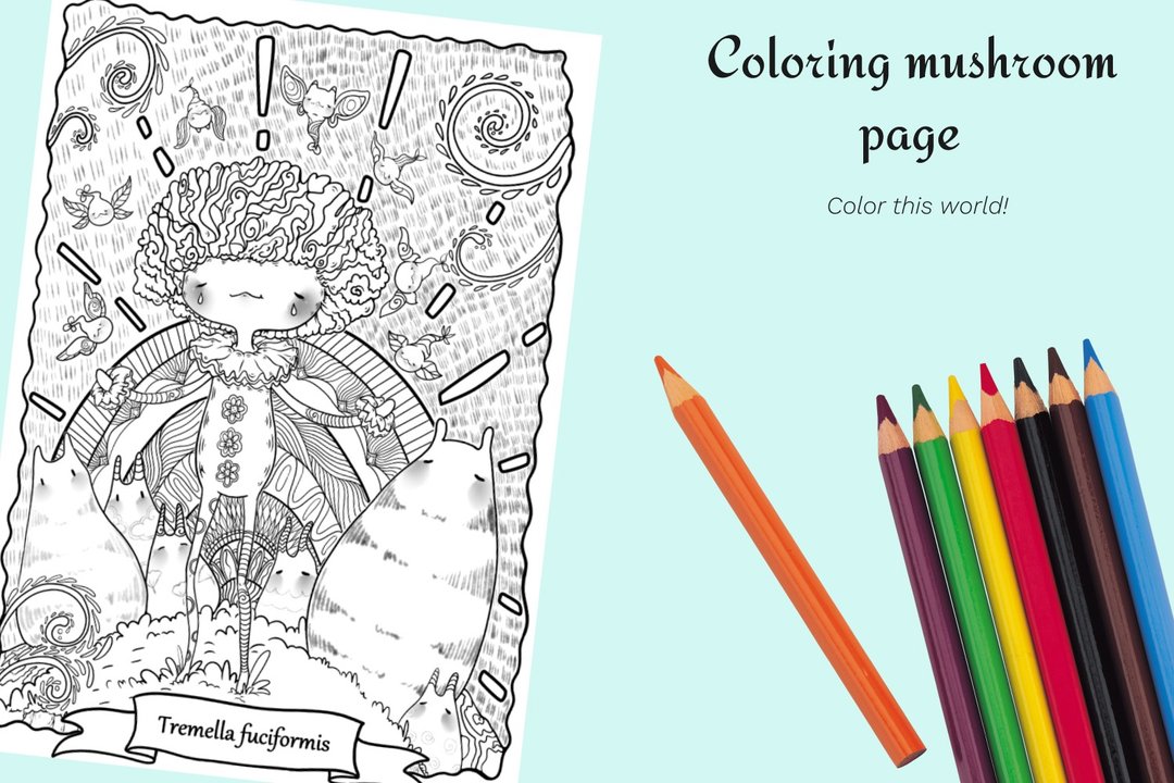 Coloring in pdf Mushroom coloring page Fantasy art Unusual mushroom Antistress - 其他数码商品 - 其他材质 