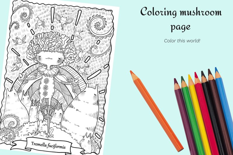 Coloring in pdf Mushroom coloring page Fantasy art Unusual mushroom Antistress - 其他数码商品 - 其他材质 