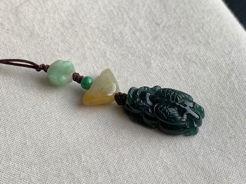 免费开光 天然蓝水翡翠飞天貔貅吊饰 细线 手机吊饰 - 吊饰 - 玉石 多色