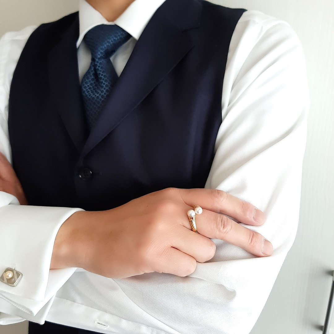 K18 珍珠戒指 红宝石 男款 Akoya珍珠 Akoya Pearl 日本珍珠 pearl ring 珍珠戒指 진주반지 - 戒指 - 珍珠 