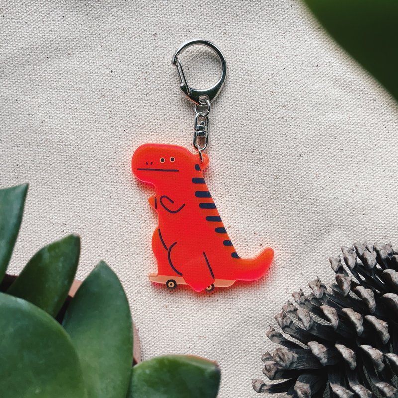 压克力造型钥匙圈 滑板暴龙 - 钥匙链/钥匙包 - 压克力 粉红色