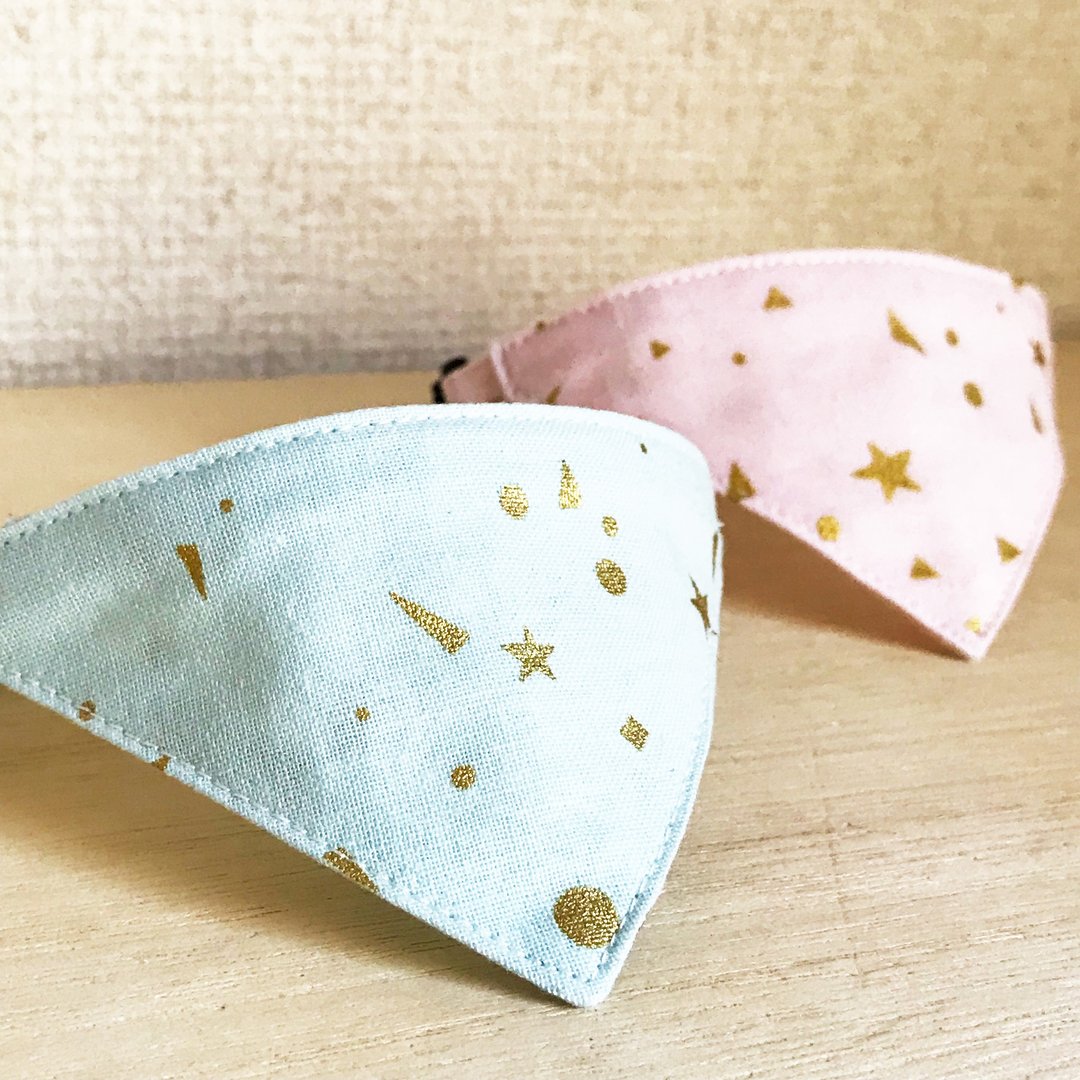 Pastel Cosmo Pattern Cat Bandana Collar Safety Buckle Safety Collar - 项圈/牵绳 - 棉 粉红色