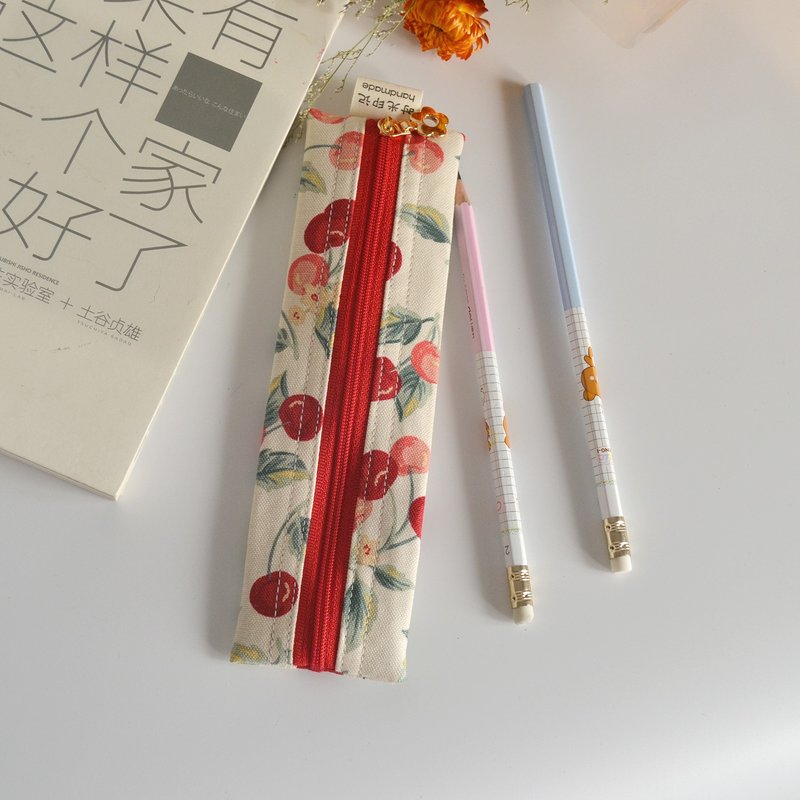 简单笔袋 / 拉链收纳袋 / 樱桃 - 铅笔盒/笔袋 - 棉．麻 