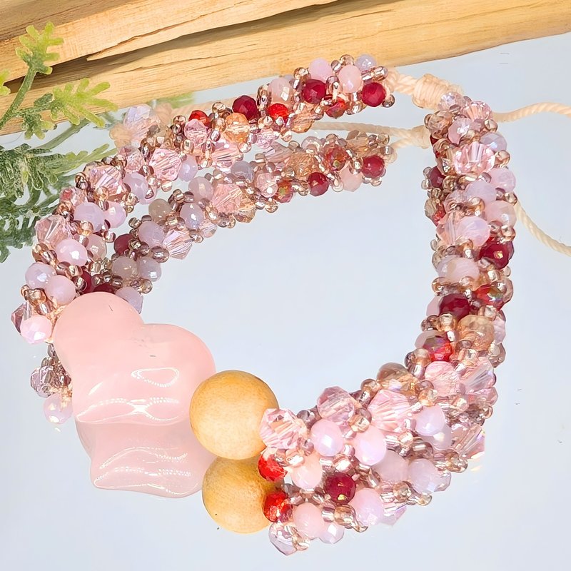 香氛手链 天然红宝石×香木帕罗圣托 凛然华美・随身香氛 - 手链/手环 - 玻璃 红色