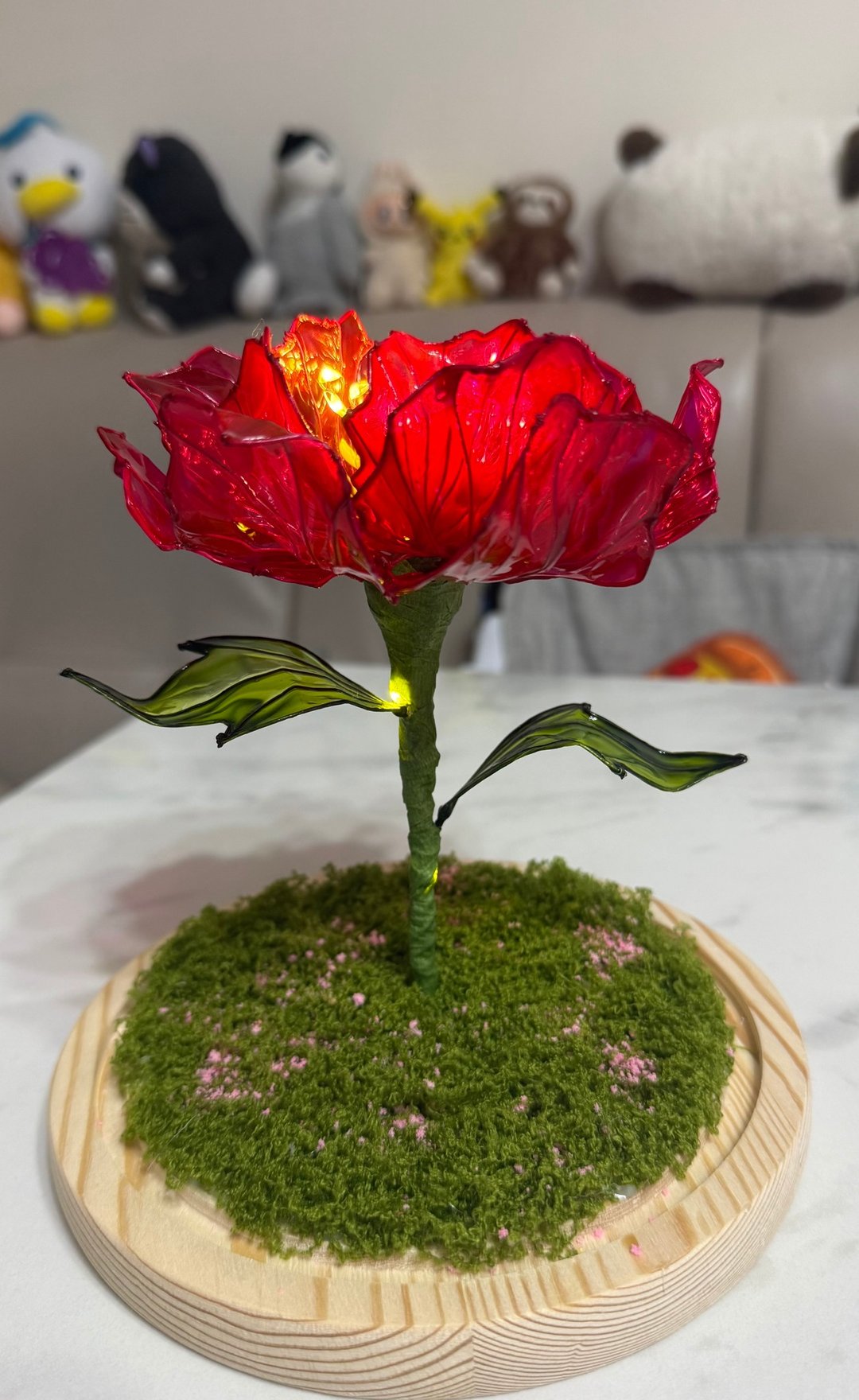 牡丹盛开 Peonies in full bloom 水晶花 玻璃灯罩 花朵亮灯 手工 - 摆饰 - 树脂 多色