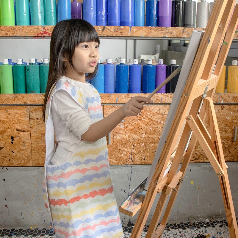 防泼水儿童围裙 画兜(单口袋内里毛巾)附同款收纳袋-彩虹波浪款 - 围裙 - 其他人造纤维 