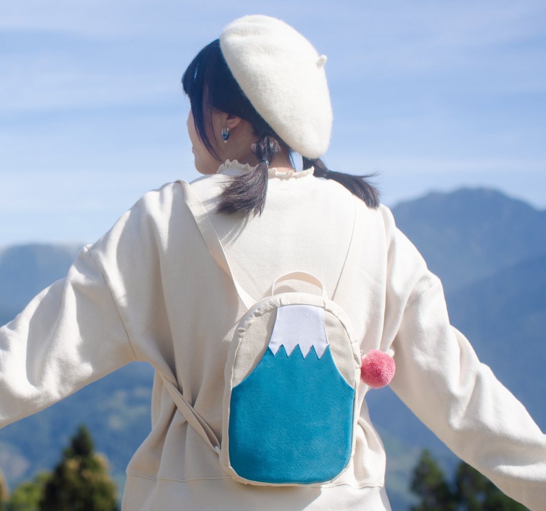 日本 富士山 森林系 幸运 迷你后背包 - 侧背包/斜挎包 - 棉 蓝色