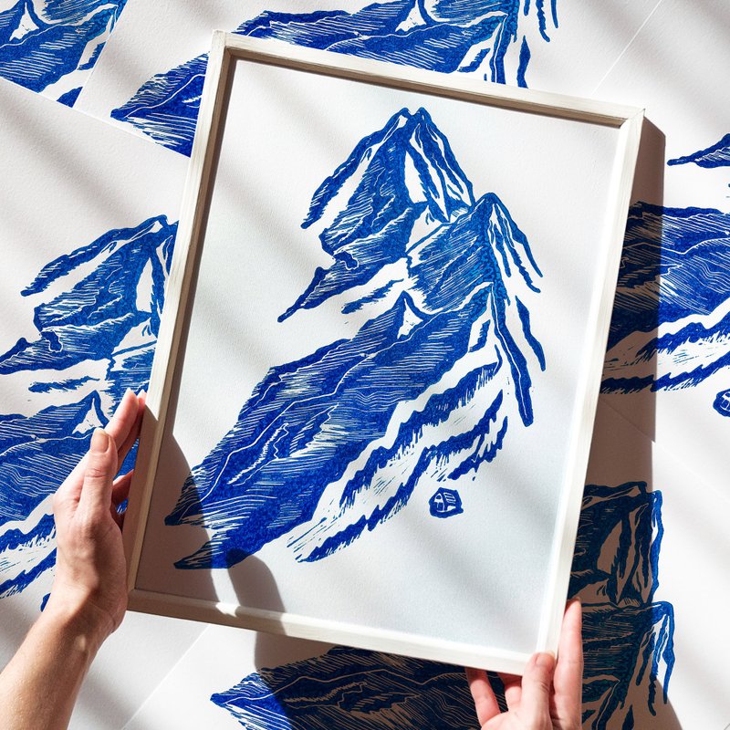 蓝山房屋油毡版画原创艺术品卧室墙面艺术装饰 - 墙贴/壁贴 - 纸 蓝色