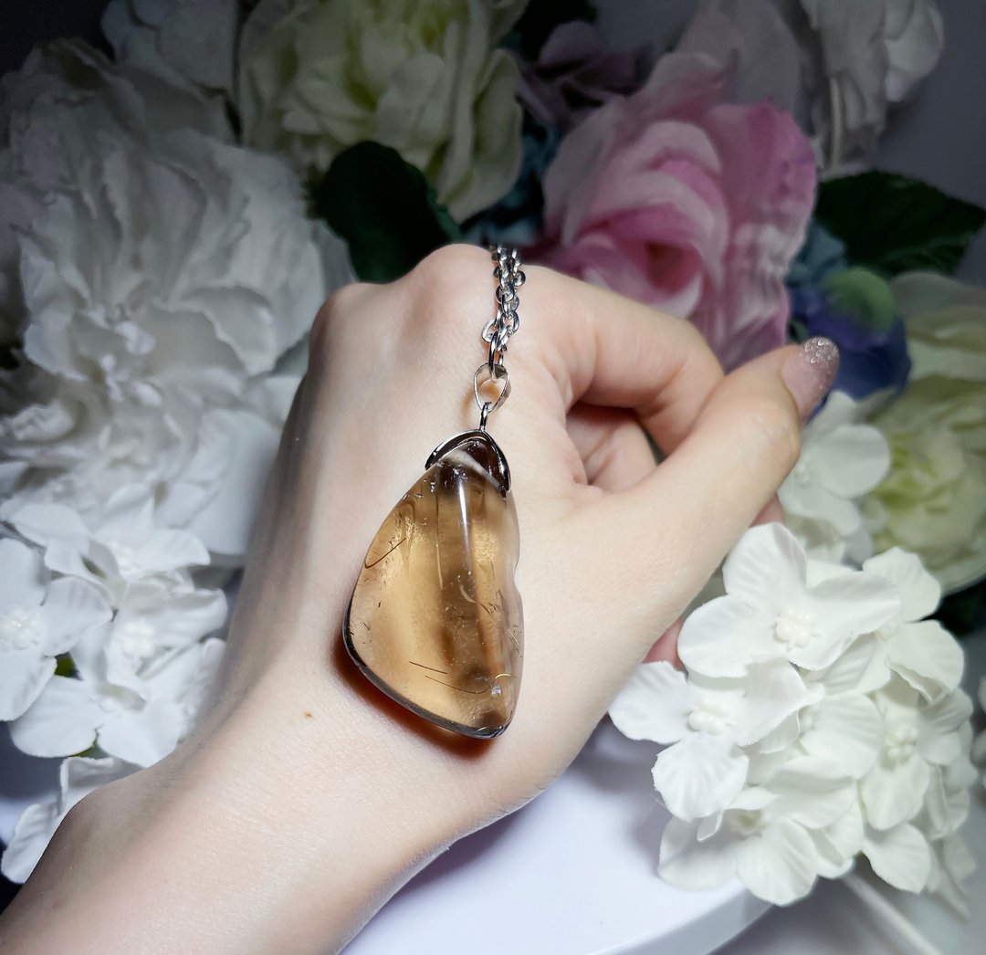 自然疗愈系 茶体钛晶 原石 吊坠 发晶 项链  茶晶 抛光原矿 项链 - 项链 - 水晶 多色
