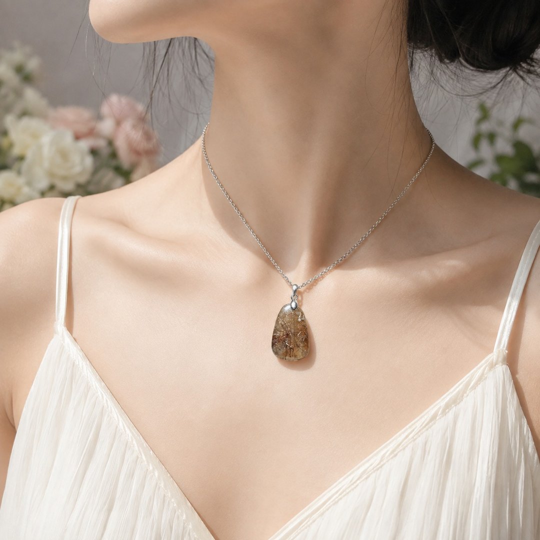 自然疗愈系 茶体钛晶 原石 吊坠 发晶 项链  茶晶 抛光原矿 项链 - 项链 - 水晶 多色