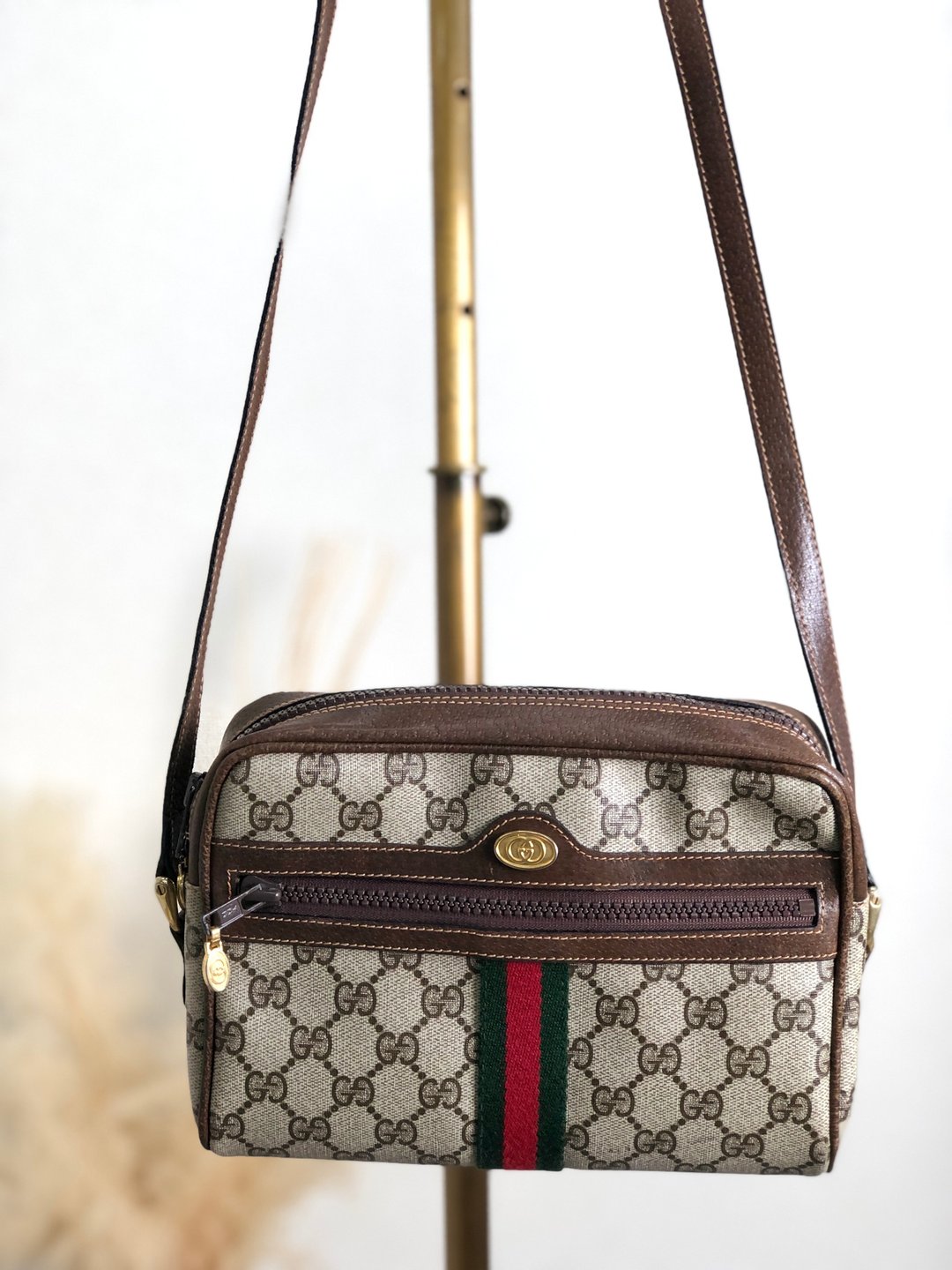 【日本直送，名牌二手包装】GUCCI 单肩包 米色 GG Logo PVC 皮革 Sherry Line Vintage Old 42gtg3 - 侧背包/斜挎包 - 防水材质 咖啡色