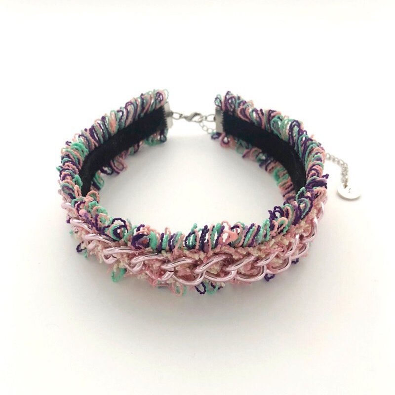 粉链彩色毛线内麂皮颈链 - 项链 - 其他金属 粉红色