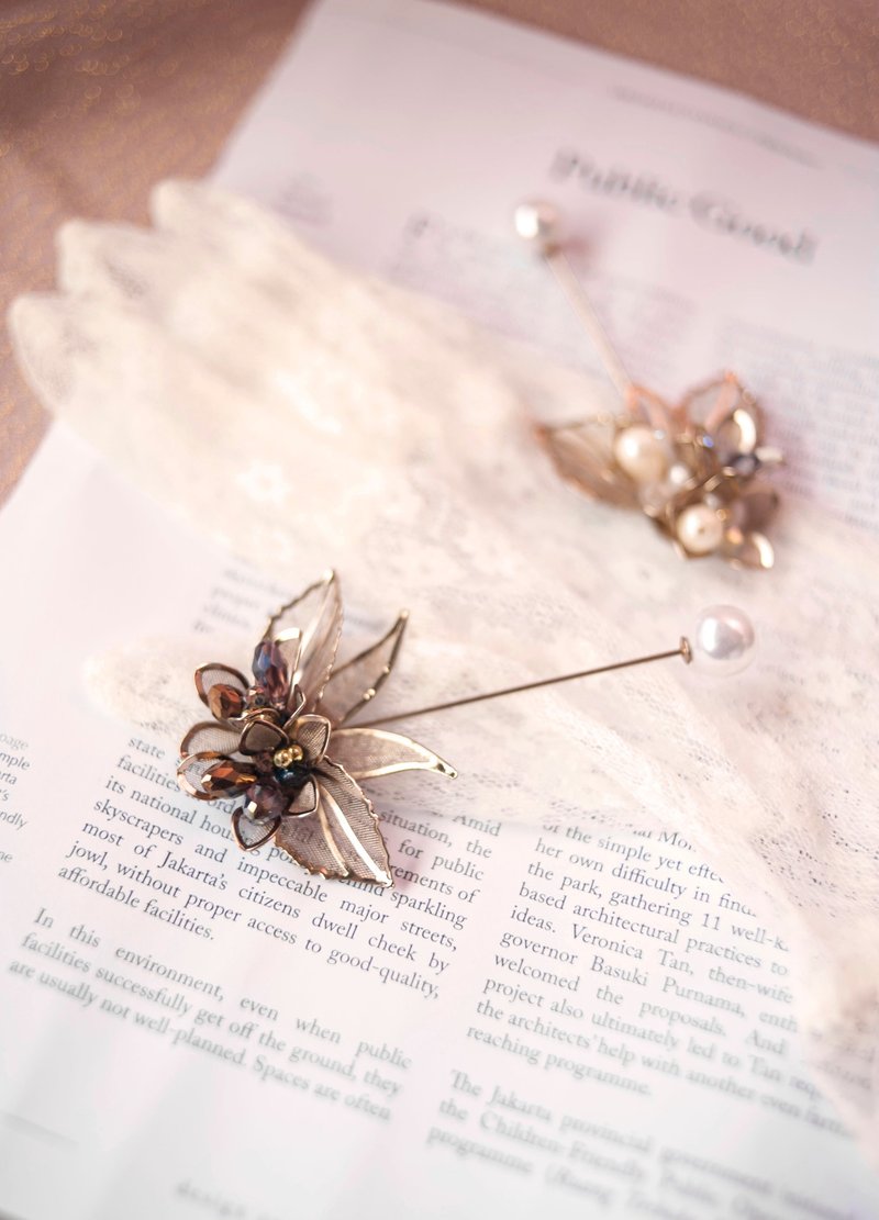 金穗系列 黄铜镀金 蝴蝶别针 - 胸针 - 铜/黄铜 粉红色