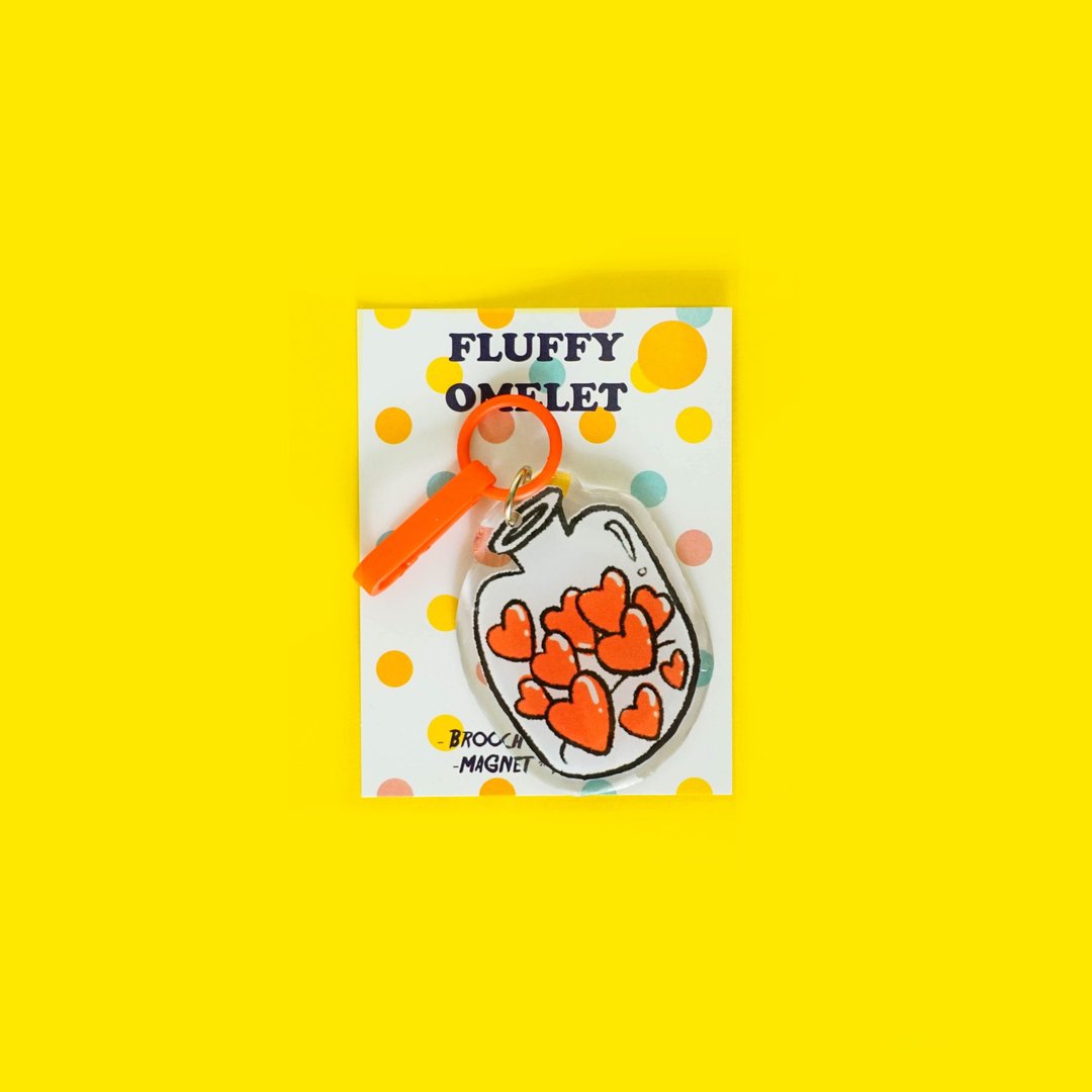 Fluffy Omelet - Keychain / Pin / Phone Grip - Jar of Hearts - 手机座/防尘塞 - 压克力 红色