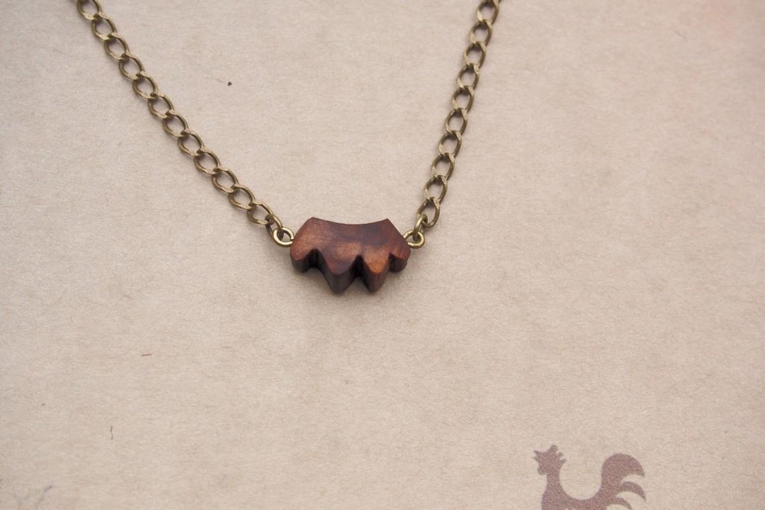frilled collar earrings - 项链 - 木头 咖啡色