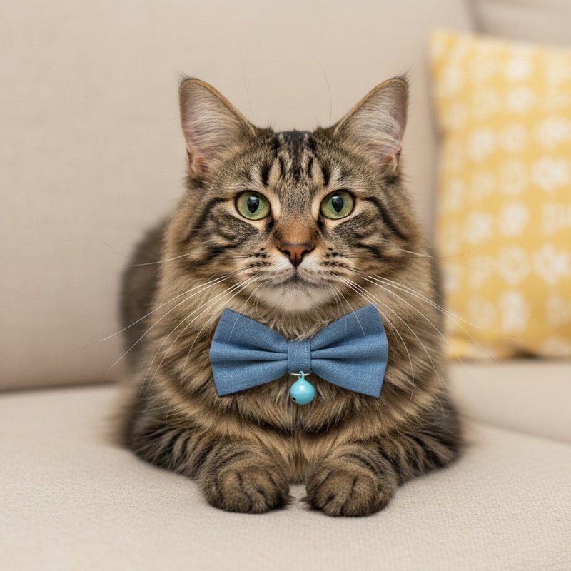 天空蓝 蝴蝶结宠物装饰项圈 猫咪 小型犬 迷你犬 - 项圈/牵绳 - 棉．麻 蓝色