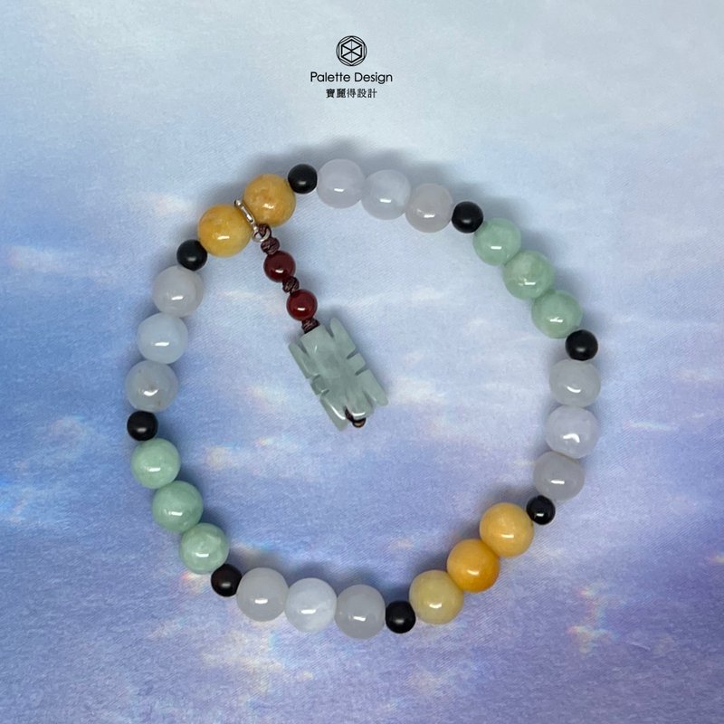 【独家设计款仅此一条】天然A货缅甸产多彩翡翠玉珠手链 现货 - 手链/手环 - 玉石 