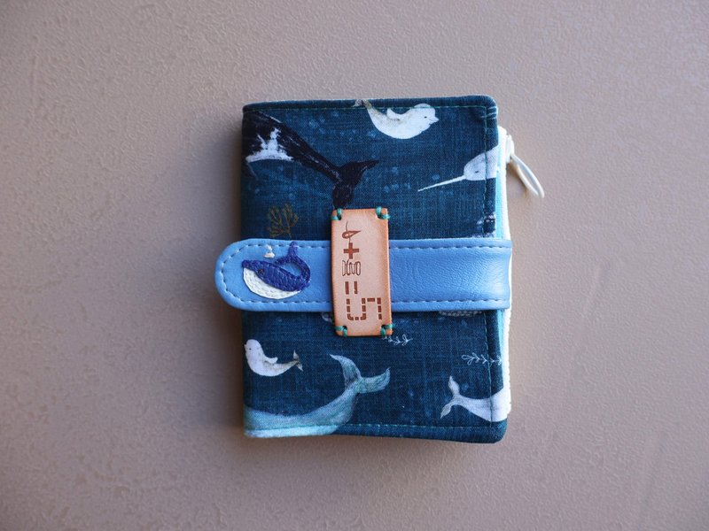 【fabric wallet】鲸游世界 布短夹/中短夹 - 皮夹/钱包 - 棉．麻 蓝色
