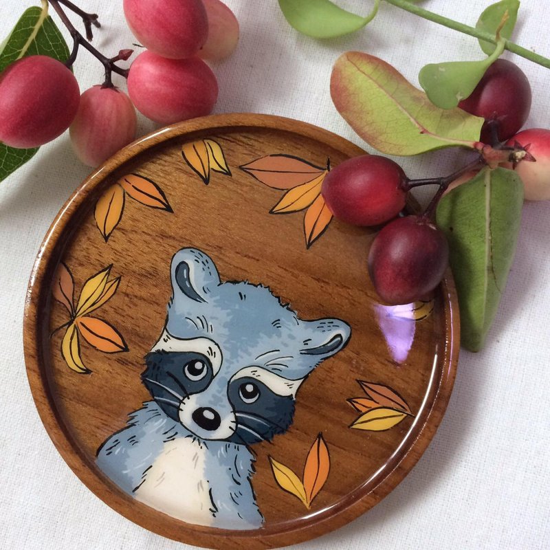 Wooden coaster raccoon - 杯垫 - 木头 灰色
