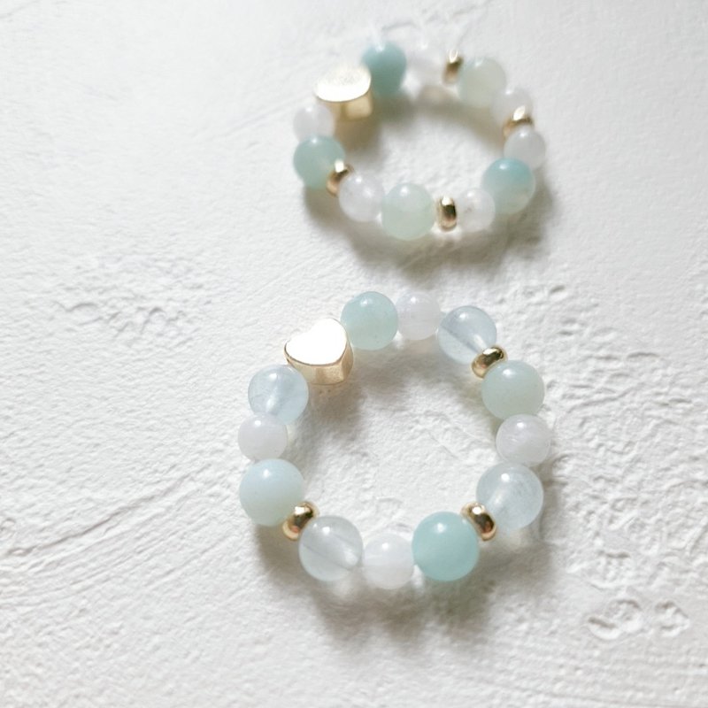 夏日海风 天然晶石食指戒 (天河石.月光石.海蓝宝)提升意志希望 - 戒指 - 水晶 蓝色